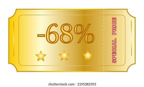Se trata de un cupón de excelente aspecto sobre el color de gradiente dorado con la frase "Precio especial" y el número de descuento.