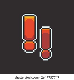 this is exclamation mark icon in pixel art with colorful color and black background this item good for presentations,stickers, icons, t shirt design,game asset,logo and your project.