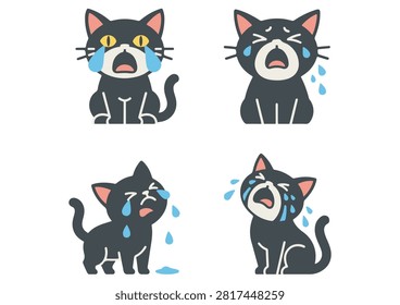 This expressive and humorous vector graphic features a collection of four cute black cat characters displaying various stages of crying, sadness, and wailing with streaming blue tears. Rendered in a playful and clean cartoon style against a white background, these versatile illustrations are perfect for stickers, chat emojis, memes, social media content, or fun pet-themed creative projects.

#CryingCat #BlackCat #CuteKittens #CatEmotions #FunnyCats #SadCatMeme #VectorIllustration #CharacterDesign #PetStickers #CartoonCats
