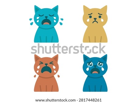 This expressive and humorous vector graphic features a collection of four colorful cute cat characters displaying various stages of crying, sadness, and weeping with visible teardrops. Rendered in a playful and clean flat cartoon style against a white background, these versatile illustrations are perfect for stickers, chat emojis, memes, social media content, or fun pet-themed creative projects.

#CryingCat #CuteKittens #CatEmotions #FunnyCats #SadCatMeme #VectorIllustration #CharacterDesign #PetStickers #CartoonCats #AnimalArt