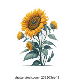 Dieses exquisite Kunstwerk zeigt den anmutigen Charme von Sonnenblumen in einem Aquarell-Medium. Die sanften, durchsichtigen Farbwaschgänge erzeugen einen fesselnden Effekt und heben die komplexen Texturen hervor.