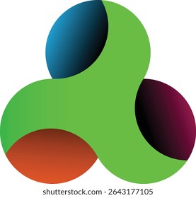 This eye catching abstract design features three overlapping circles in vibrant colors blue green, and maroon red purple