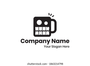 This is an eye-catching black monster coffee logo. with a smiling face. This logo can be used for companies, smartphone apps, web design, web templates, banners, stickers and posters.