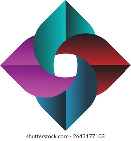 This eye-catching graphic features a dynamic interplay of interwoven, geometric shapes in vibrant teal, magenta, and burgundy.