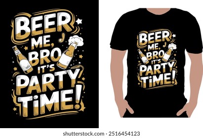 Este design de tipografia atraente é perfeito para os amantes da cerveja e participantes da festa, apresentando fontes divertidas com canecas de cerveja clinking e cores vibrantes.