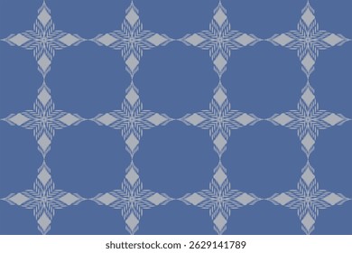 This fabric design displays repeating floral motifs inside diamond shapes, in a blue grey and white color scheme.