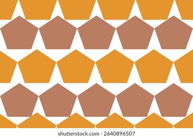 This fabric design features a repeating geometric pattern composed of alternating orange-gold and brown pentagons, arranged in horizontal rows. The clean lines and symmetry lend a modern and structure