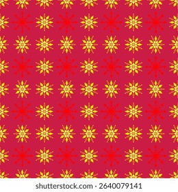This fabric features alternating red and golden yellow floral patterns on a dark red background, evoking a bright, festive, and auspicious feel, suitable for holidays or celebrations.