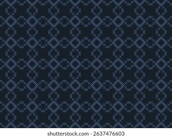 This fabric features a dark blue Damask lace pattern with continuous and intricate Islamic geometric motifs, suitable for interior decoration and textiles.