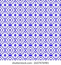 This fabric features a traditional Hmong pattern in blue and white, with intricate repeating geometric and small floral motifs, suitable for textiles and handicrafts.