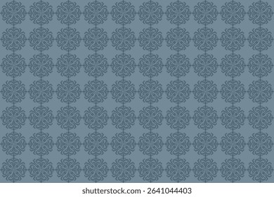 This fabric features a traditional Thai-inspired floral motif in a diamond grid pattern, using rich shades of blue for a refined, elegant look.