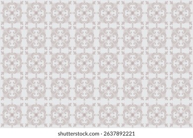 This fabric pattern displays ornate floral motifs arranged in a grid layout, creating a classic and symmetrical decorative style with a soft, elegant feel.