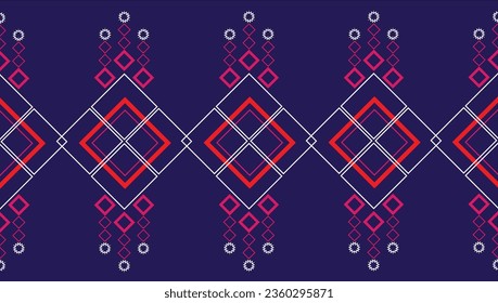 This fabric pattern is made from geometric shapes. It includes many squares arranged in various patterns. It has a shape similar to a jellyfish pattern.
