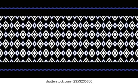 This is a fabric pattern with square elements. There are two blue wavy lines placed above and below.