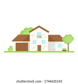 This is a facade of the house is with a garage.  Vector illustration.