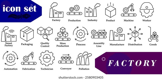This Factory icon set is professionally designed to represent manufacturing, factory and production industries.