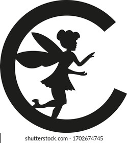 This is a Fairy with white background. C letter combination logo design with black fairy 