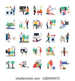
This is family, housewife, family walking outdoor flat icons pack. You can use this set as graphic designing, template making, housekeeping services, and much more.  