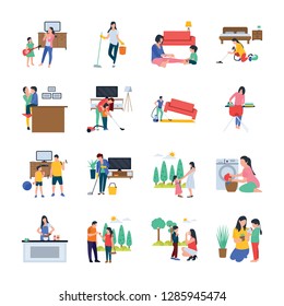 
This is family, housewife, family walking outdoor flat icons pack. You can use this set as graphic designing, template making, housekeeping services, and much more.  