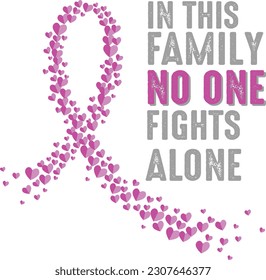 In this Family No One Fights Alone heart shapes ribbon (Editable) - Vector Illustration