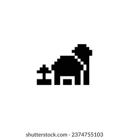 este es un icono de granja 1 bit estilo en píxeles con color negro y fondo blanco, este elemento es bueno para presentaciones, pegatinas, iconos, diseño de camisetas, activo de juego, logotipo y su proyecto.