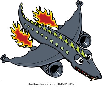 This fearsome mechanical alligator soars through the sky.  This design features a mechanical alligator in the shape of airliner plane.