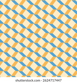 This features  repeating geometric pattern composed of diamond shapes. The pattern uses a blend of blue, orange, and light beige tones, creating a visually striking design.