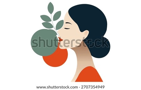This female face is designed in a minimalist, stylized style using bright colors and clean lines. Suitable for themes related to fashion, beauty, makeup, art, self-expression, and design.