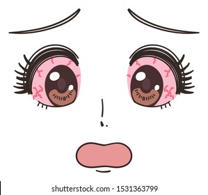 This is a female face. She suffers from redness of her eyes