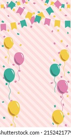 This is a festive background image illustration featuring colorful balloons and garland.