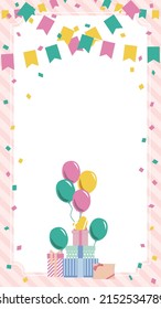 This is a festive background image illustration featuring colorful balloons and presents.