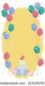 This is a festive background image illustration featuring colorful balloons and presents.