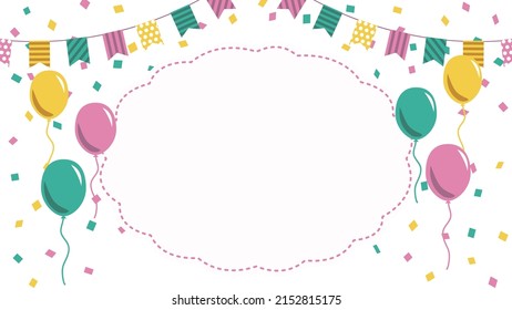 This is a festive background image illustration featuring colorful balloons and garland.