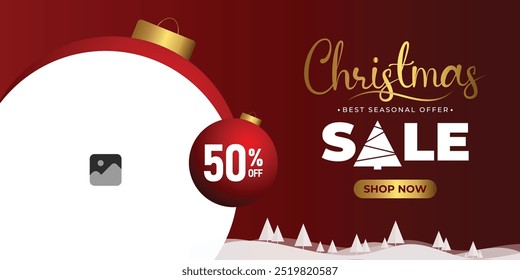 This festive Christmas sale poster features a vibrant red and white design.