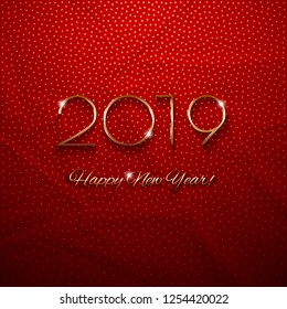 This is a festive New Year design with a golden 

inscription 2019 on a textured background. Vector 

illustration.