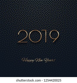 This is a festive New Year design with a golden 
inscription 2019 on a dark background. Vector 
illustration.