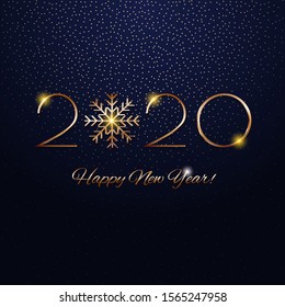 This is a festive New Year design with a golden inscription 2020 on a textured background. Vector illustration.