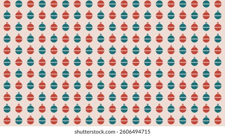 This festive pattern features a delightful mix of red and teal Christmas tree balls, each adorned with charming designs. Set against a soft cream background, it adds a joyful touch to holiday decor.