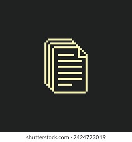 este es el icono del archivo en el arte del pixel con el color blanco y el fondo negro, este artículo es bueno para las presentaciones, pegatinas, iconos, diseño de la camiseta, activo del juego, logotipo y proyecto.