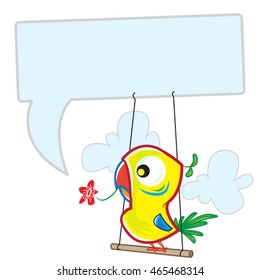 This file represents a colorful parrot that is saying something on a message balloon.