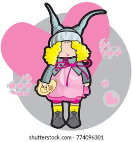 This file represents a doll in a pink dress while holding a teddy bear.