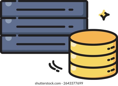 Esse ícone de armazenamento de banco de dados preenchido é perfeito para projetos que envolvem data centers, repositórios digitais e arquivos de informações. Ideal para ilustrações tecnológicas modernas.