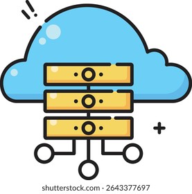 Esse ícone de servidor preenchido é excelente para ilustrar a hospedagem em nuvem, a infraestrutura de dados e os sistemas em rede. Ideal para aplicações de design profissional e comercial.
