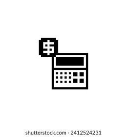 this finance icon in pixel art with black color and white background ,this item good for presentations,stickers, icons, t shirt design,game asset,logo and your project.