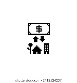 this finance icon in pixel art with black color and white background ,this item good for presentations,stickers, icons, t shirt design,game asset,logo and your project.