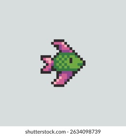 Dit is een vis icoon in pixel art met kleurrijke kleur, dit item is goed voor presentaties, stickers, pictogrammen, T-shirt ontwerp, game asset, logo en project.