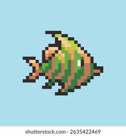 Dit is een vis icoon in pixel art met kleurrijke kleur, dit item is goed voor presentaties, stickers, pictogrammen, T-shirt ontwerp, game asset, logo en project.