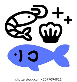 Este icono de pescado y marisco es adecuado para su uso en el supermercado.