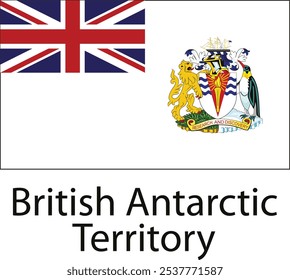 Esta es la bandera del Territorio Antártico Británico, un Territorio Británico de Ultramar. La bandera presenta la Union Jack en la esquina superior izquierda y el escudo de armas del territorio en la esquina inferior derecha. 