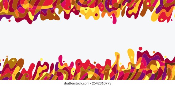 This flat, abstract illustration features a lively mix of bold, colorful shapes and patterns, creating a visually dynamic background. With a random arrangement of geometric and organic forms.